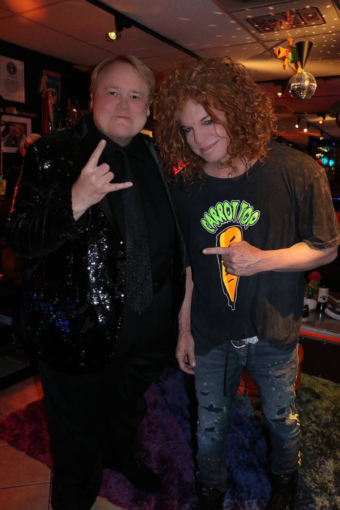 Louie Anderson and Carrot Top are shown in Carrot Top's dressing room after Anderson's introduction of Carrot Top at Luxor on Wednesday, Nov. 28, 2018.