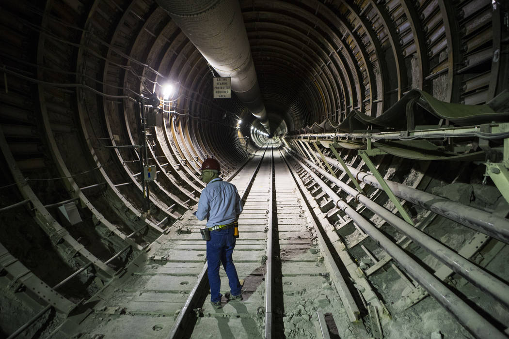 U.S. Rep. Greg Walden, R-Ore., walks through a tunnel extending from the south portal during a congressional tour of Yucca Mountain near Mercury on Saturday, July 14, 2018. Chase Stevens Las Vegas ...