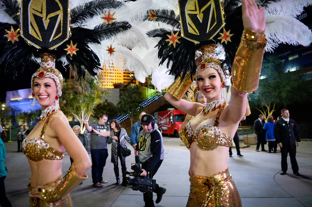 Golden Knights Showgirls greet attendees at a tree-lighting ceremony as a part of The Holiday Experience at The Park in Las Vegas, Thursday, Nov. 29, 2018. Caroline Brehman/Las Vegas Review-Journal