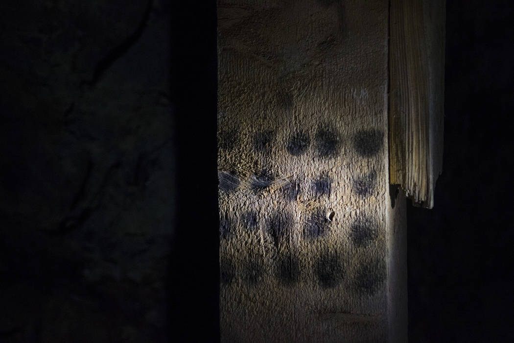 Markings left in an old mine in south Douglas County on Thursday, Oct. 11, 2018. Mines in the area date as far back as the 1860s and 1870s. Chase Stevens Las Vegas Review-Journal @csstevensphoto