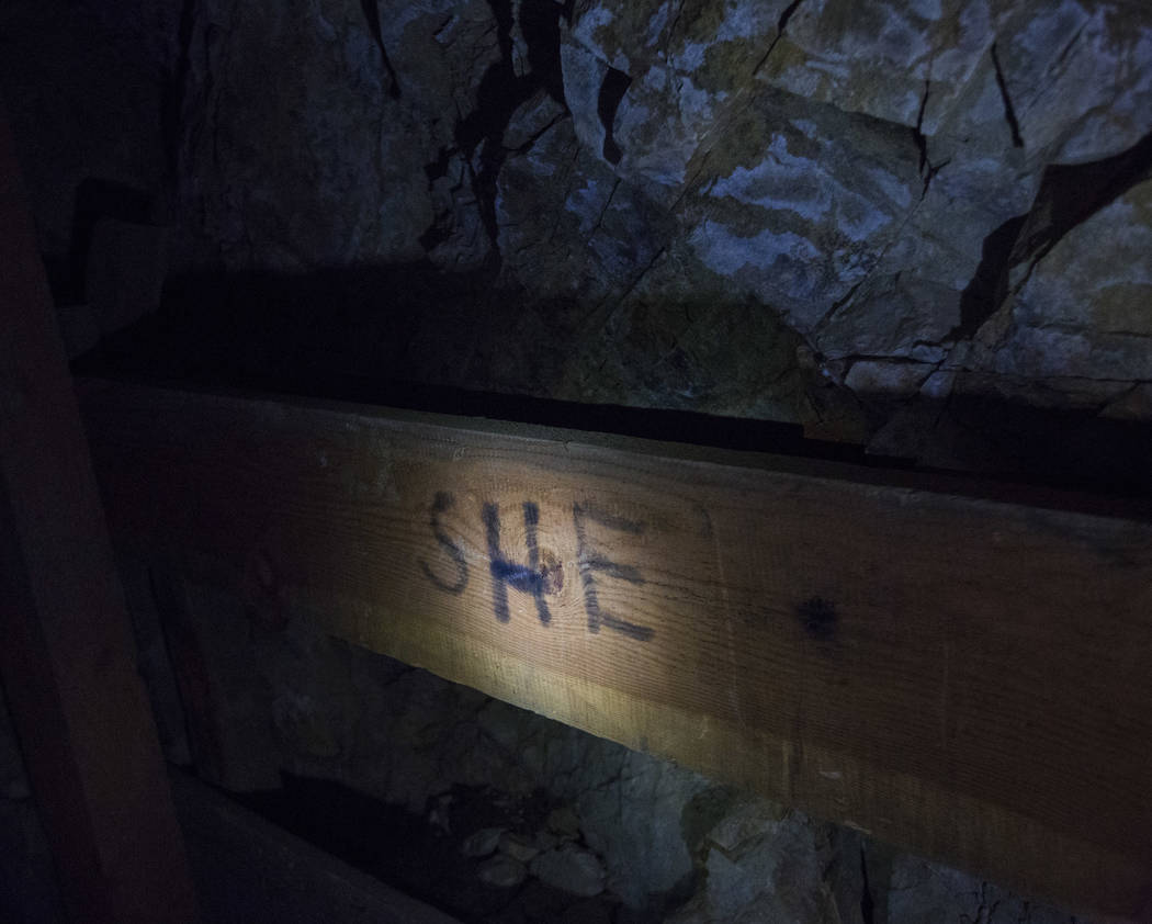 Markings left in an old mine in south Douglas County on Thursday, Oct. 11, 2018. Mines in the area date as far back as the 1860s and 1870s. Chase Stevens Las Vegas Review-Journal @csstevensphoto