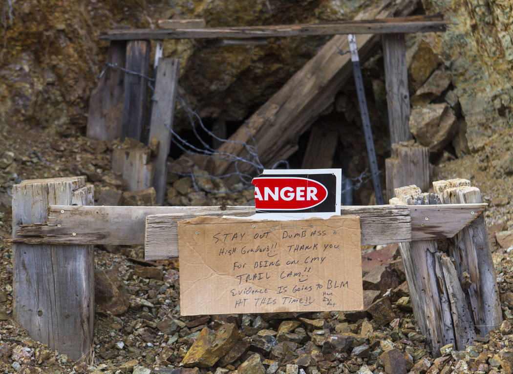 A sign posted outside of a mine in south Douglas County on Thursday, Oct. 11, 2018. Mines in the area date as far back as the 1860s and 1870s. Chase Stevens Las Vegas Review-Journal @csstevensphoto