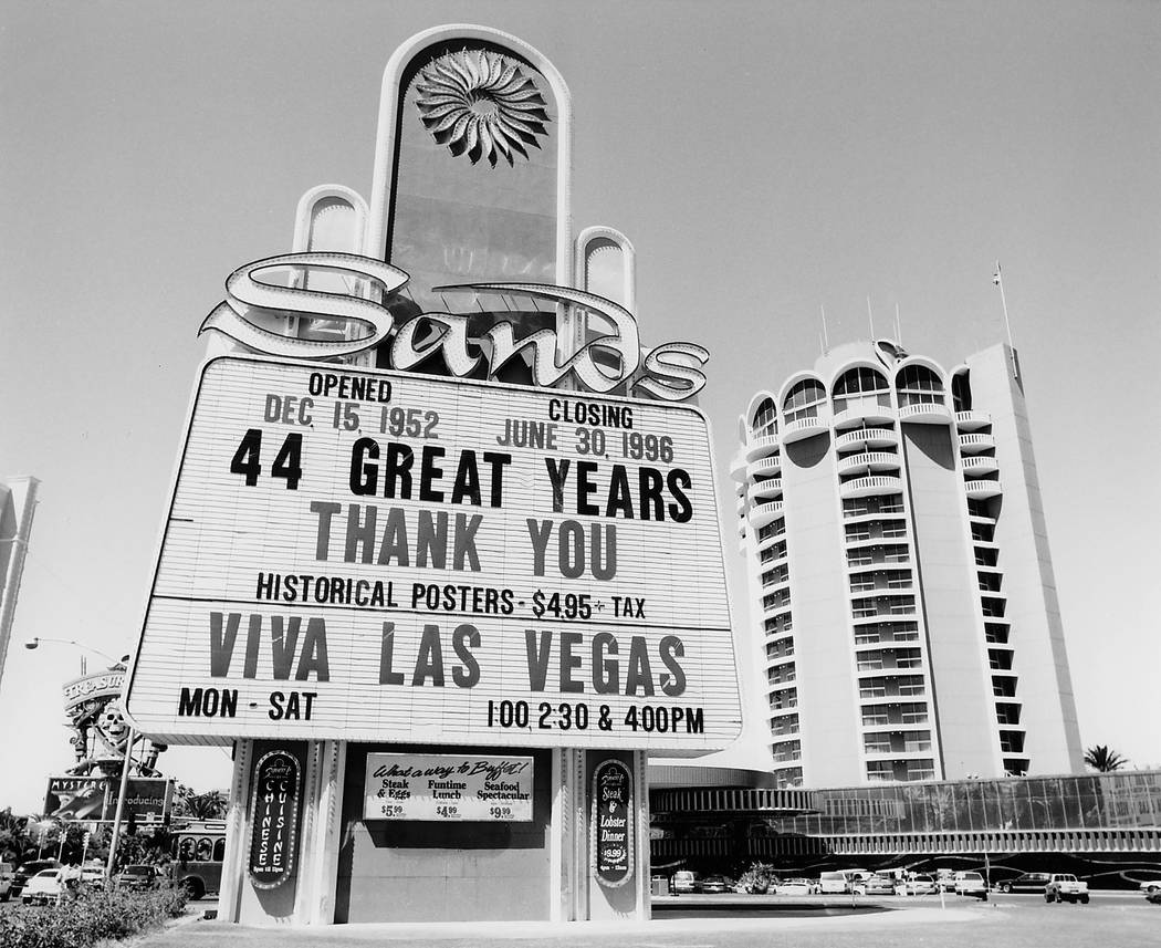 The closing of the Sands Hotel Marquee, June 27, 1996. (Las Vegas News Bureau)