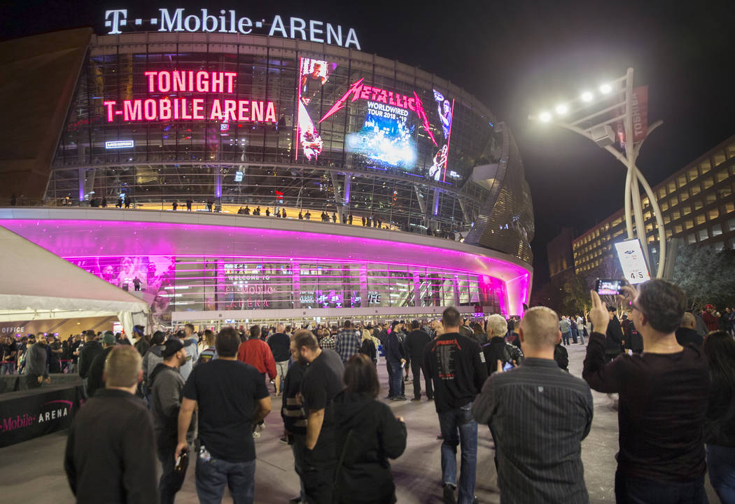 Concert goers line up outside T-Mobile Arena before the start of the Metallica show outside on Monday, Nov. 26, 2018, in Las Vegas. Benjamin Hager Las Vegas Review-Journal