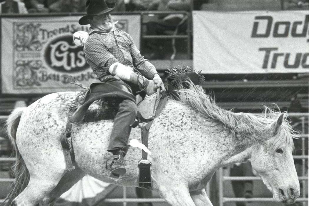 J.C. Trujillo competes in Bareback Riding at NFR on December 10, 1985. (Wayne Kodey/Las Vegas Review-Journal)