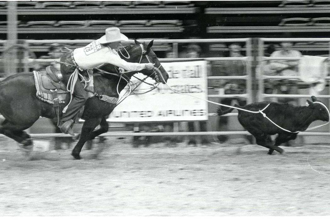 Cliff Williamson competes in Calf Roping at the NFR on December 10, 1985. (Scott Henry/Las Vegas Review-Journal)