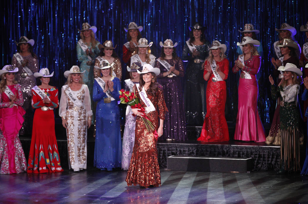 Miss Rodeo Mississippi Taylor McNair looks to the crowd after winning the Miss Rodeo America 20 ...