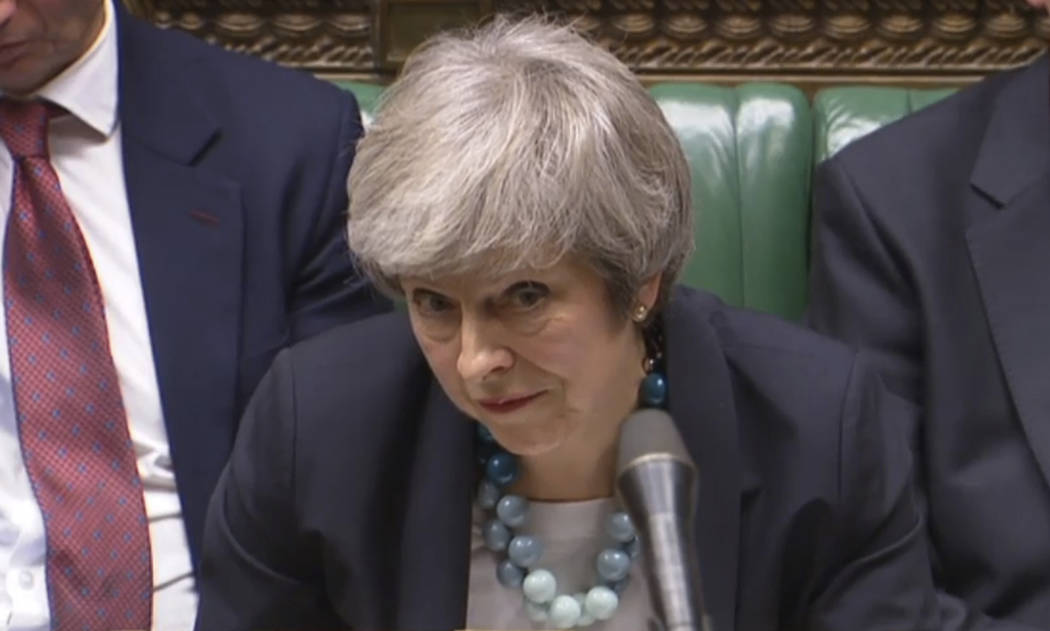 In this grab taken from video, Britain's Prime Minister Theresa May makes a statement in the House of Commons, in London, Monday, Dec. 10, 2018. May has postponed Parliament's vote on her Europe ...