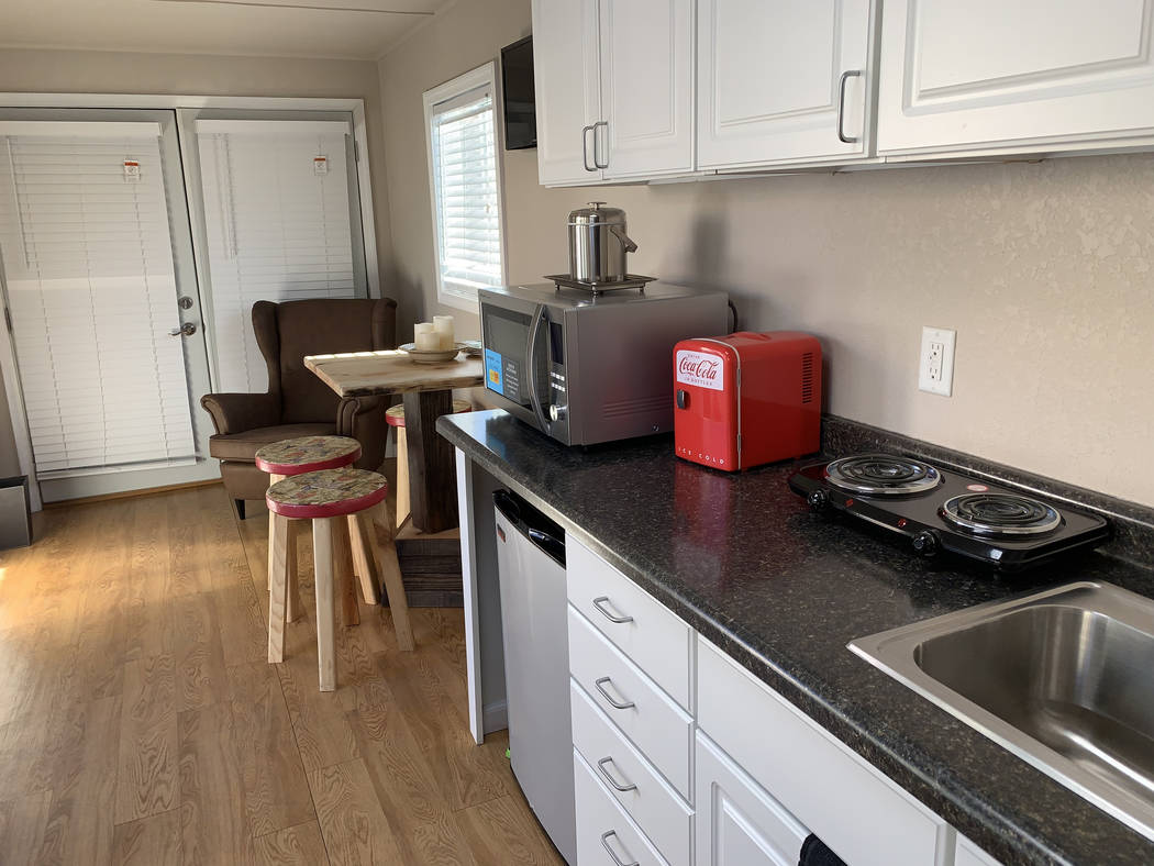 The interior of a new tiny home model on Tuesday, Dec.11, 2018, at Veterans Village II, 50 N. 21st Street in Las Vegas. The organization will be building 10 of these container homes to house veter ...