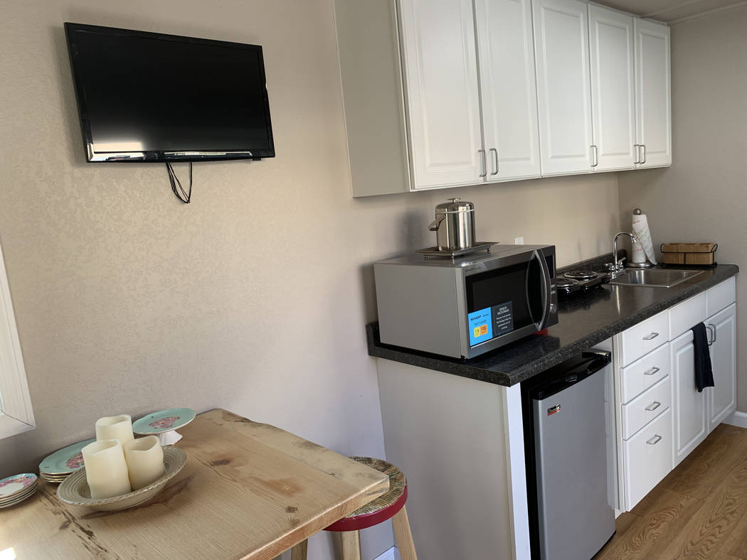 The interior of a new tiny home model on Tuesday, Dec.11, 2018, at Veterans Village II, 50 N. 21st Street in Las Vegas. The organization will be building 10 of these container homes to house veter ...