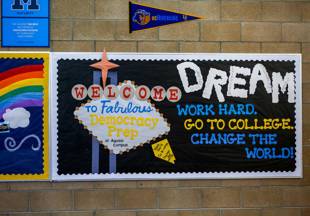 Signs encouraging students to pursue college hang in the elementary school of Democracy Prep at Agassi Campus on Lake Mead Boulevard on Thursday, Feb. 8, 2018. Patrick Connolly Las Vegas Review-J ...