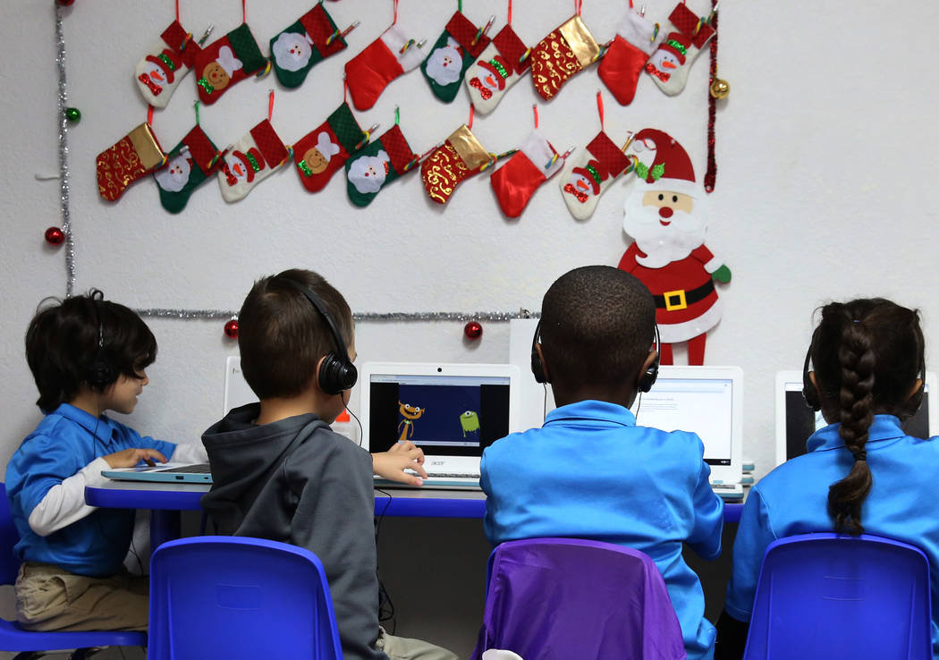 Kindergarten students work on their laptops at Nevada Rise Academy on Tuesday, Dec. 11, 2018, in Las Vegas. Bizuayehu Tesfaye Las Vegas Review-Journal @bizutesfaye