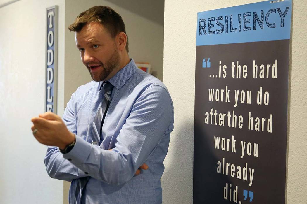 Justin Brecht, founder and executive director of Nevada Rise, speaks during an interview with the Las Vegas Review-Journal at Nevada Rise Charter School on Tuesday, Dec. 11, 2018, in Las Vegas. Bi ...