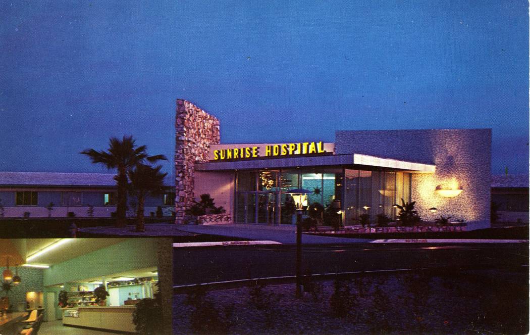 Color postcard of Sunrise Hospital and Medical Center circa 1958 or 1959. The hospital celebrates its 60th anniversary on Dec. 15, 2018 (Nevada State Museum, Las Vegas).