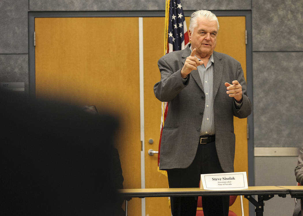 Gov.-elect Steve Sisolak speaks during a roundtable titled "A Healthy Nevada for All." at the National Atomic Testing Museum in Las Vegas on Friday, Dec. 14, 2018. Richard Brian Las Vega ...