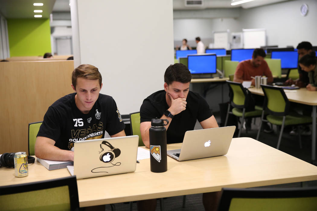 Medical students Matt Eisenberg, left, and Cole Crosby, work in the in the UNLV Shadow Lane Campus library in Las Vegas, Wednesday, Sept. 5, 2018. Erik Verduzco Las Vegas Review-Journal @Erik_Verduzco