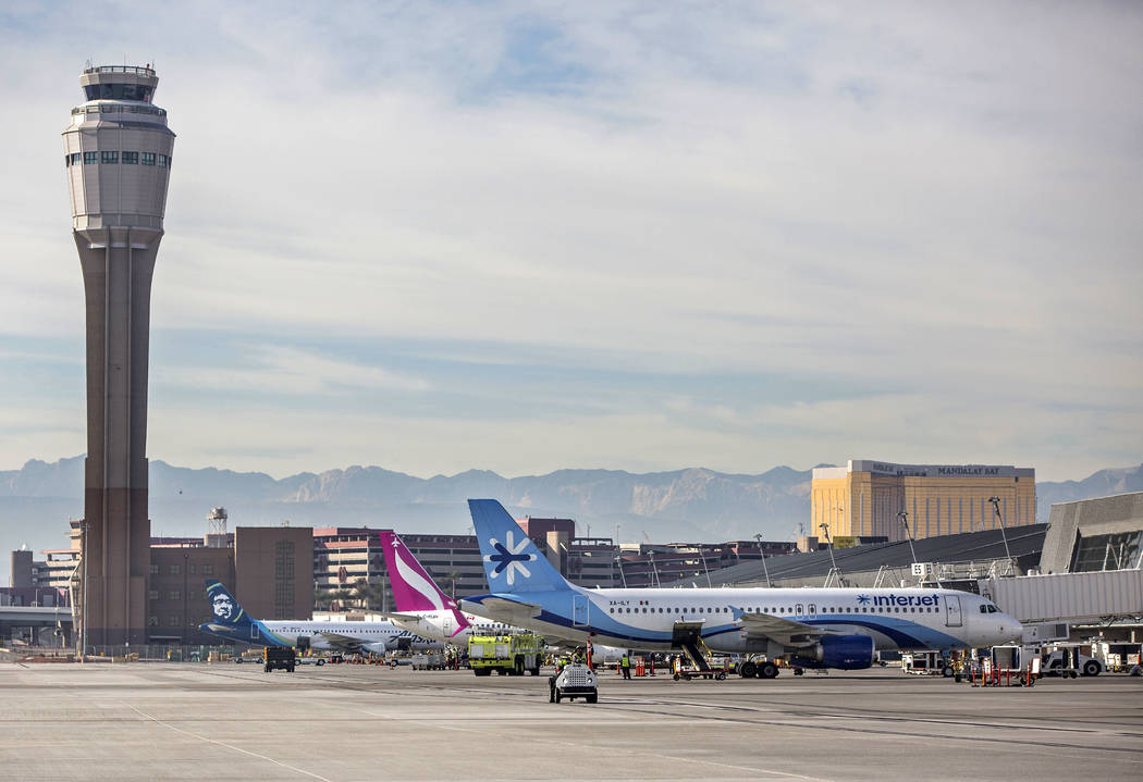 Aircraft are serviced at McCarran International Airport on Tuesday, Dec. 18, 2018, in Las Vegas. Benjamin Hager Las Vegas Review-Journal