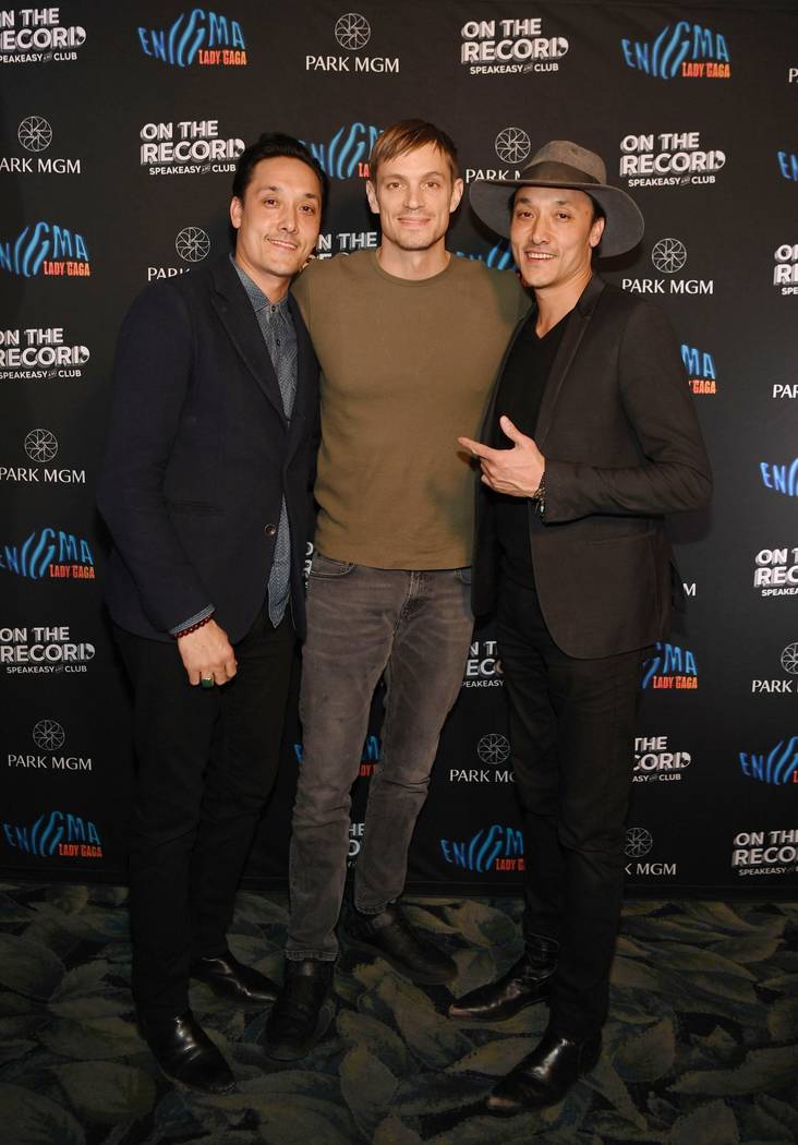 Mark Houston, Joel Kinnaman and Jonnie Houston arrive at Park MGM Grand opening weekend with Lady Gaga residency after-party at On The Record Speakeasy And Club at Park MGM on December 28, 2018 in ...