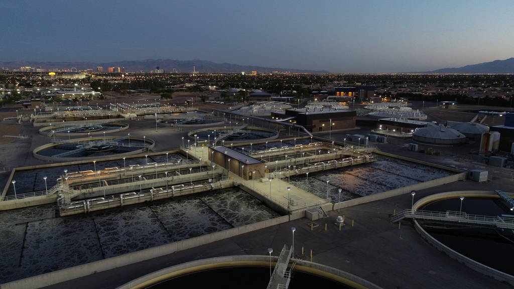 A drone photo from 2018 shows the Flamingo Water Resource Center, the largest sewage treatment plant in Nevada. The Clark County Water Reclamation District officials are seeking a sewer rate hike, ...