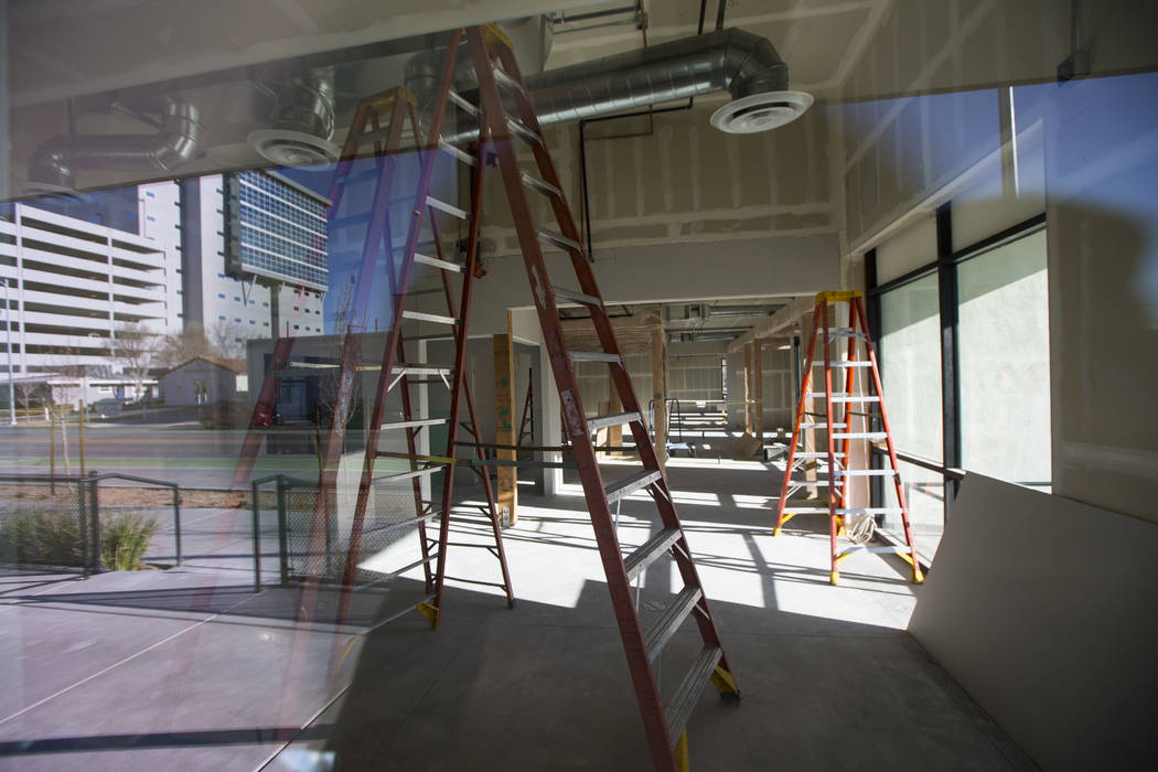 A view of the Writer's Block space under construction at The Lucy, a multipurpose creative residency created by Beverly Rogers that will also be the home to the bookstore, in downtown Las Vegas on ...