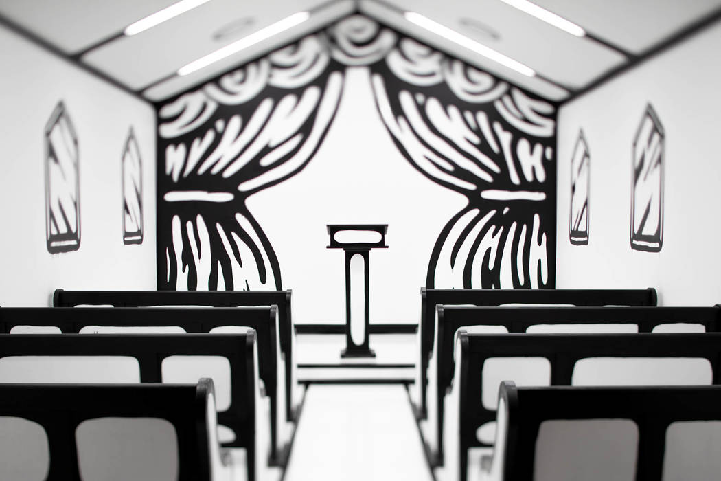 Artist Joshua Vides created a "White Wedding" chapel at Pearl Theater at the Palms in time for Billy Idol's Las Vegas residency. Clint Jenkins
