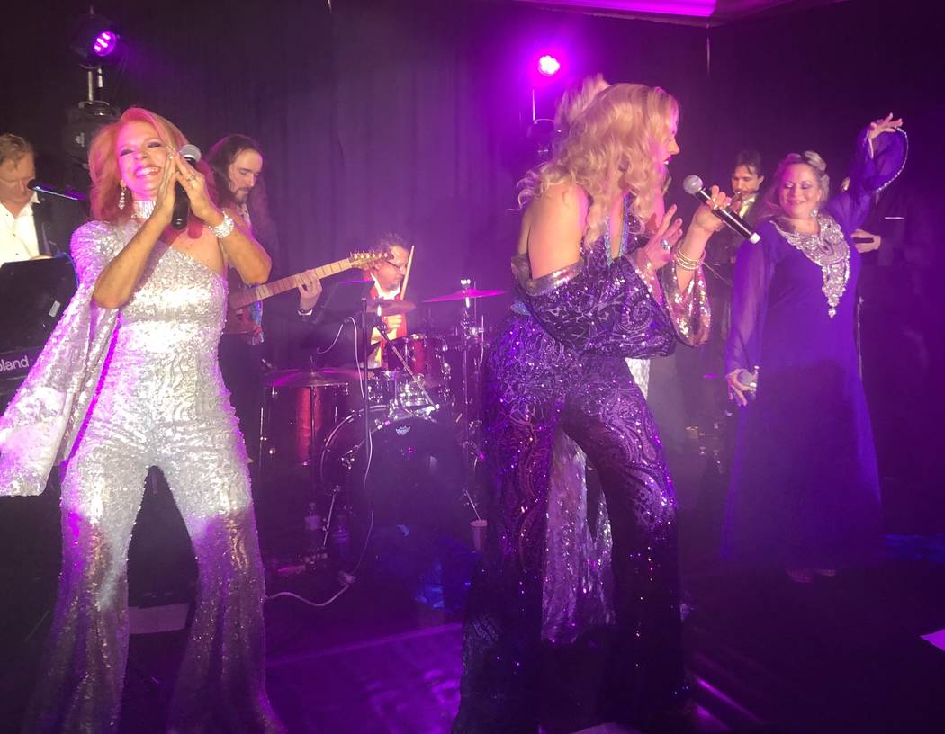The ABBA-styled act featuring Kelly Clinton-Holmes, Kirbi Long, Ashley Fuller and Elisa Fiorillo is shown shown at the club's re-opening party at Turnbery Place on Dec. 31, 2018. (Mat Luschek/Las ...