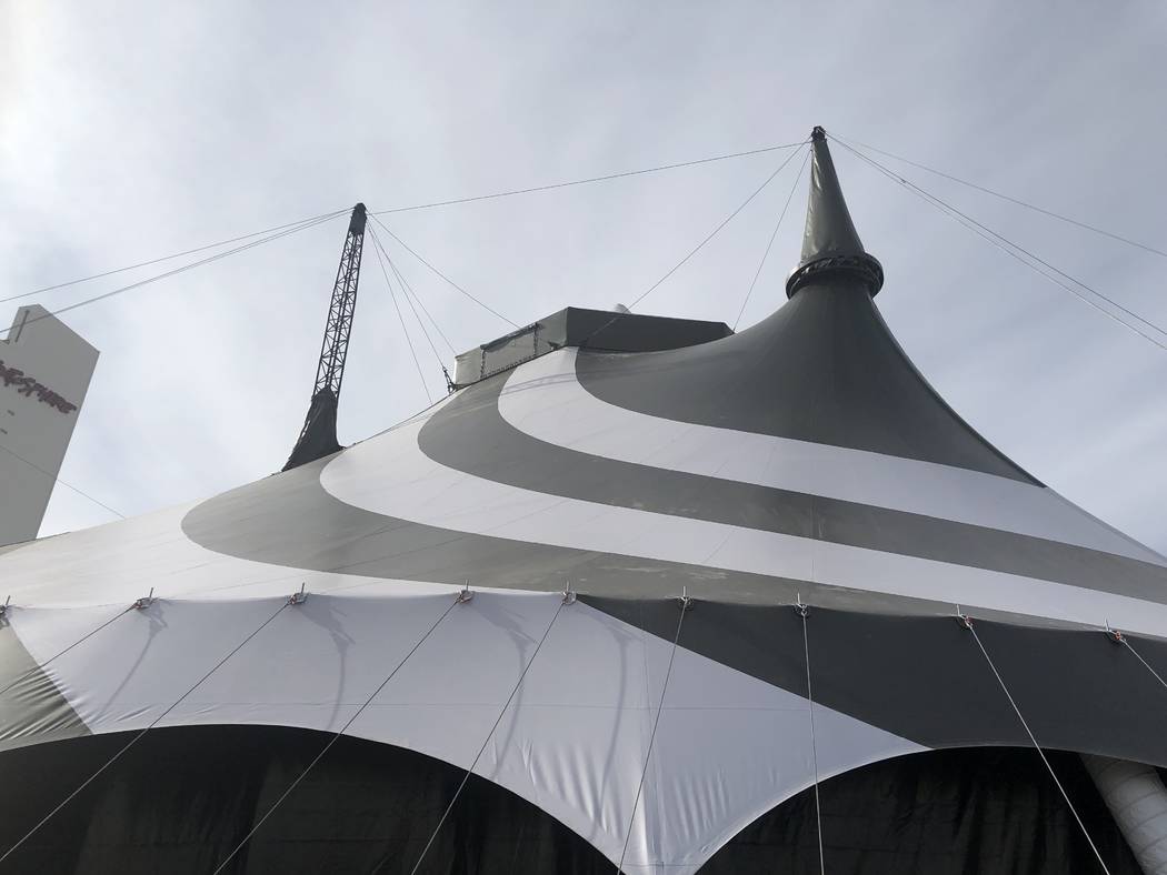 A look at the "Celestia" tent at the Stratosphere. The acrobatic production show opens Jan. 30, 2019. (John Katsilometes/Las Vegas Review-Journal) @JohnnyKats