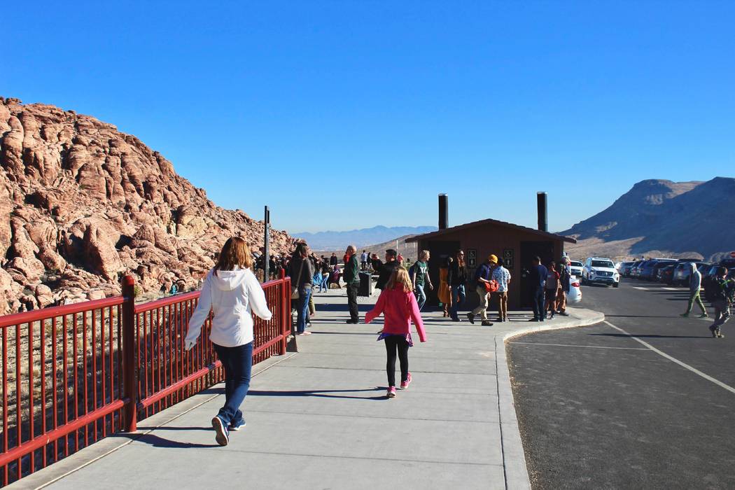 Visitors gather at Red Rock Canyon National Conservation Area on Thursday, Jan. 3, 2019, while more than 6,000 Bureau of Land Management employees are furloughed because of the partial federal gov ...
