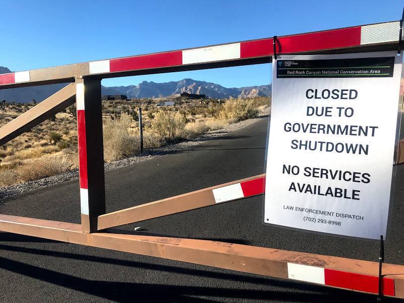 The road leading to the Red Rock Canyon Visitor Center remains closed on Thursday, Jan. 3, 2019, while more than 6,000 Bureau of Land Management employees are furloughed because of the partial fed ...