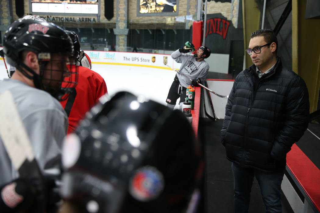 UNLV hockey general manager Zee Khan, right, during a team practice at City National Arena in Las Vegas, Friday, Jan. 4, 2019. Erik Verduzco Las Vegas Review-Journal @Erik_Verduzco