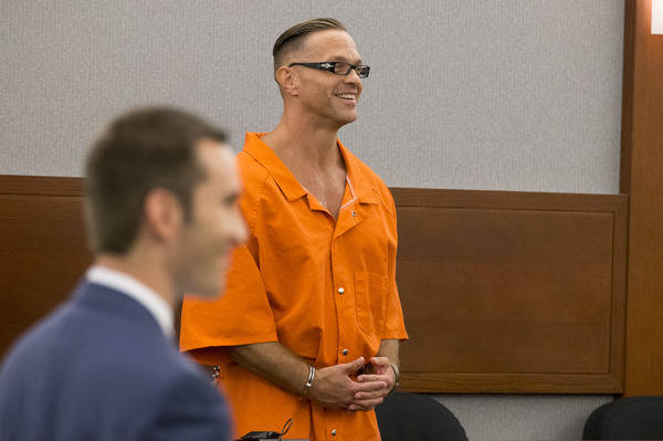 Death row inmate Scott Dozier appears before Judge Jennifer Togliatti during a hearing about his execution at the Regional Justice Center in Las Vegas on Monday, Sept. 11, 2017. (Richard Brian Las ...