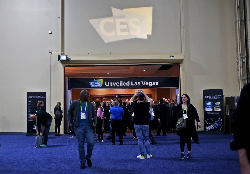 Media members enter the CES Unveiled event prefacing the tech mega-conference at Mandalay Bay in Las Vegas, Sunday, Jan. 6, 2019. Rachel Aston Las Vegas Review-Journal @rookie__rae
