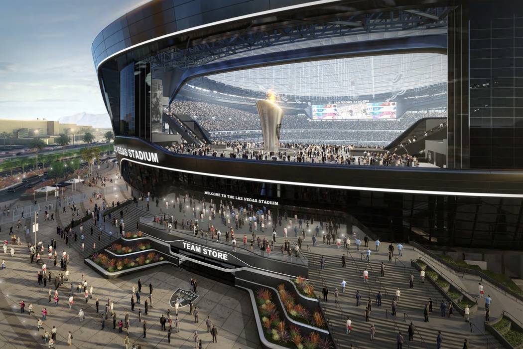 Renderings of the new Raiders stadium being constructed in Las Vegas. (Las Vegas Stadium Authority)