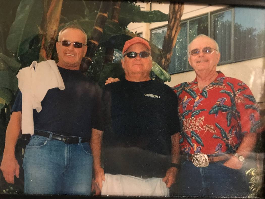 Former major league hitting coach Rick Down, left, is shown with Las Vegas friends Bob Snider, center, and Don Richardson. Down, 68, died at his Las Vegas home on Saturday. (Courtesy Don Richardson)