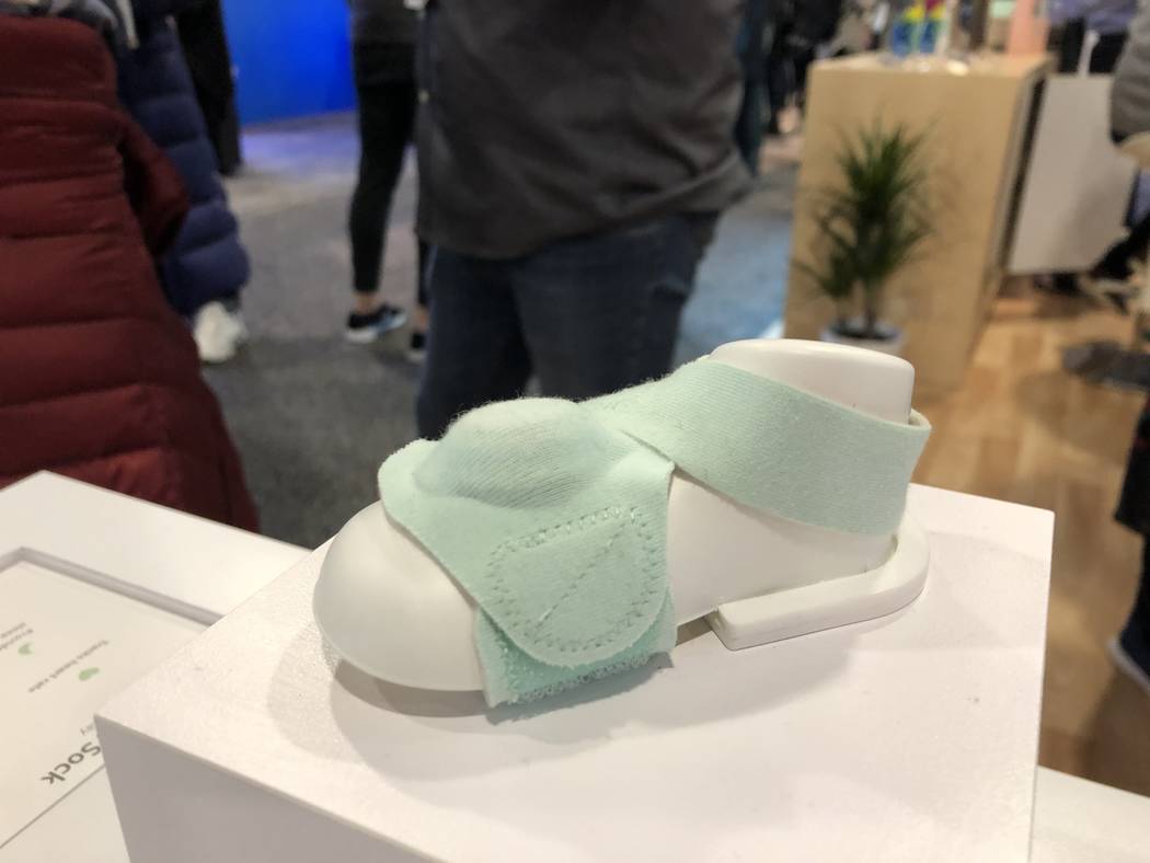 The Owlet Smart Sock, a wearable technology that tracks a baby's heart rate and oxygen, on display at CES 2019 on Tuesday, January 8. The product launched in 2016 and costs $299. (Bailey Schulz/La ...
