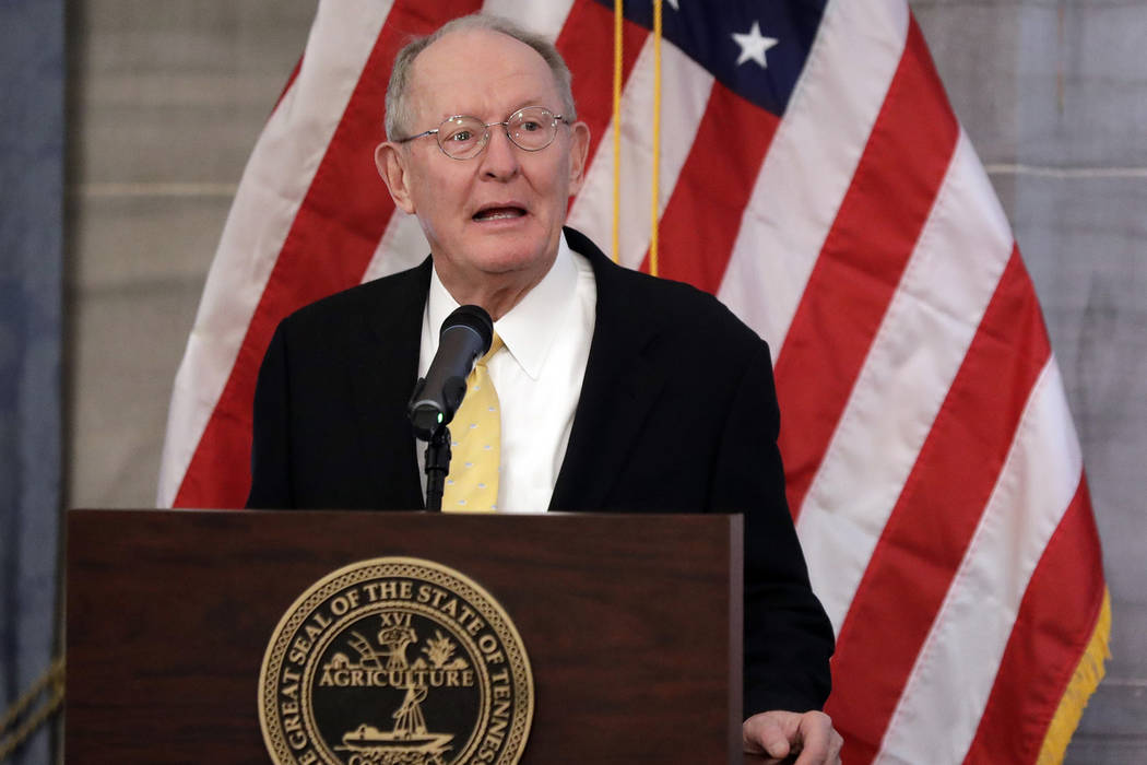 U.S. Sen. Lamar Alexander, R-Tenn., on Monday, Dec. 17, 2018, in Nashville, Tenn. (AP Photo/Mark Humphrey)