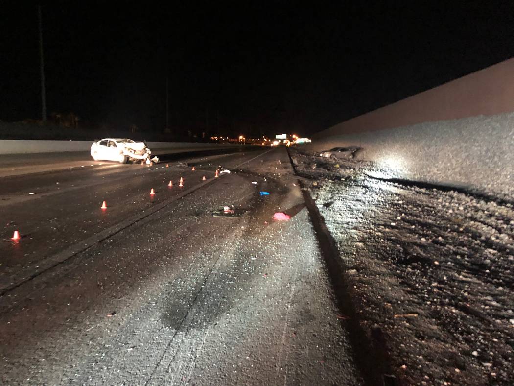 The scene of a fatal crash on the 215 Beltway in Las Vegas on Saturday, Jan. 11, 2019. (Nevada Highway Patrol)