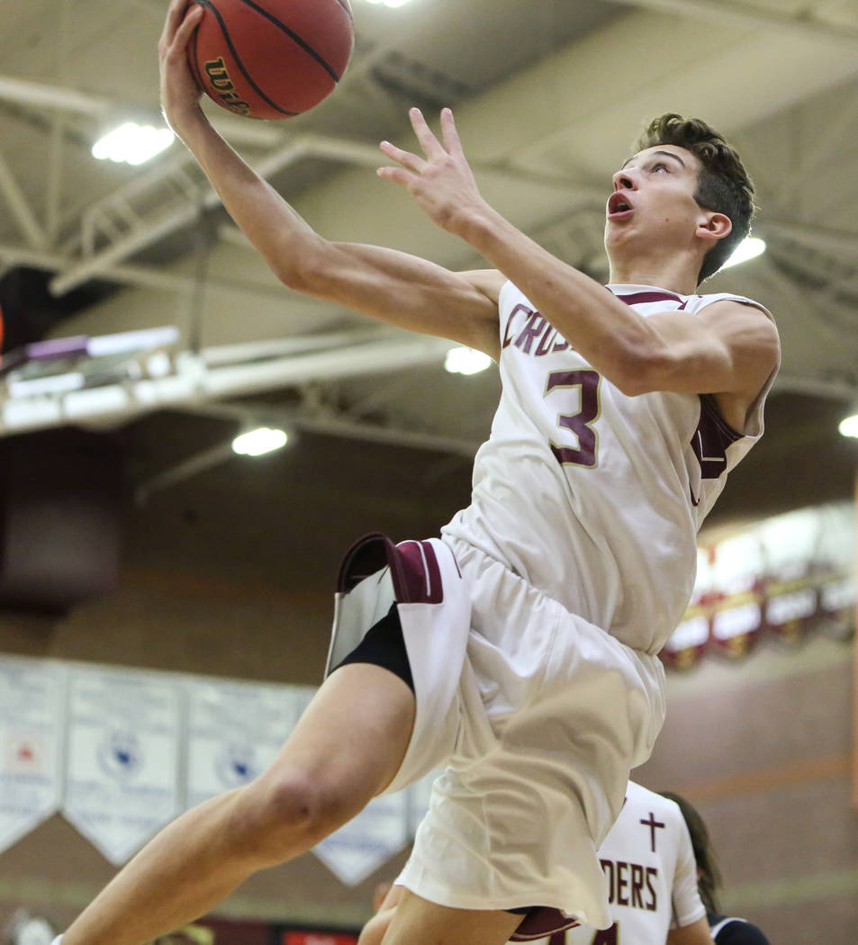 Faith Lutheran's Jason Sims (3) goes to shoot the ball during the first half of a basketball game at Faith Lutheran High School in Las Vegas, Tuesday, Jan. 15, 2019. Caroline Brehman/Las Vegas Rev ...