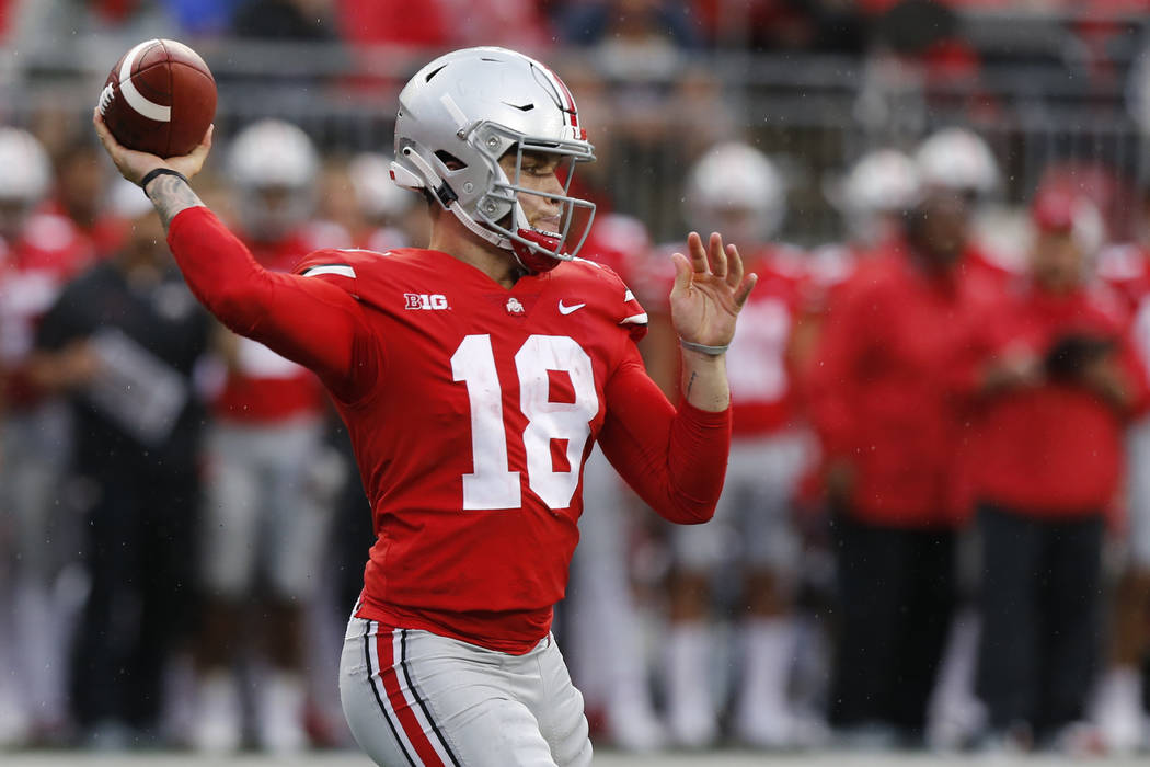 Ohio State quarterback Tate Martell plays against Rutgers during an NCAA college football game Saturday, Sept. 8, 2018, in Columbus, Ohio. (AP Photo/Jay LaPrete)