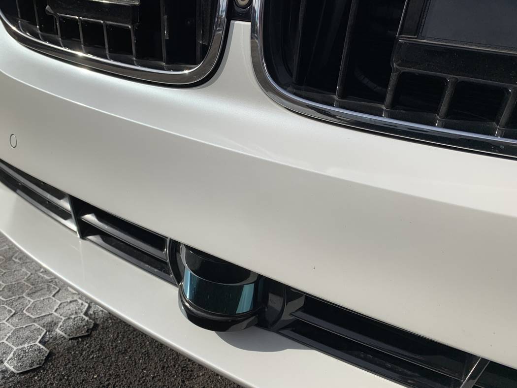 The Aptiv self-driving BMW on the Lyft platform features a pair of long-range LiDAR sensors on the front grill, three electronically scanning radar sensors, and a two short range radar sensors on ...
