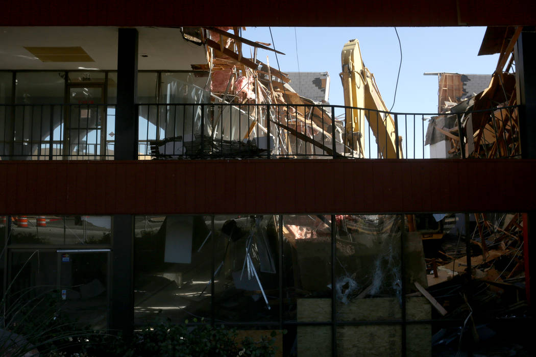 Campus Village shopping center, on Maryland Parkway across from UNLV, is demolished to make way for new development on Friday, Jan. 18, 2019. (Michael Quine/Las Vegas Review-Journal) @Vegas88s