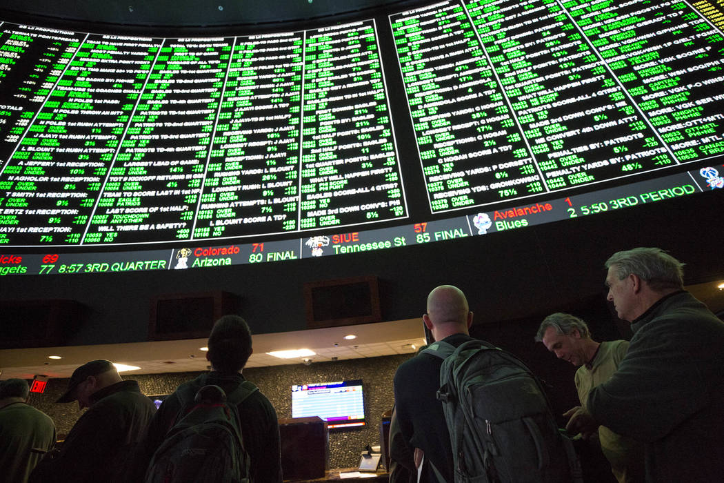 Bettors wait in line to place their Superbowl proposition bets at the Westgate Race & Sports Superbook on Thursday, Jan. 2, 2018. Richard Brian/Las Vegas Review-Journal @vegasphotograph