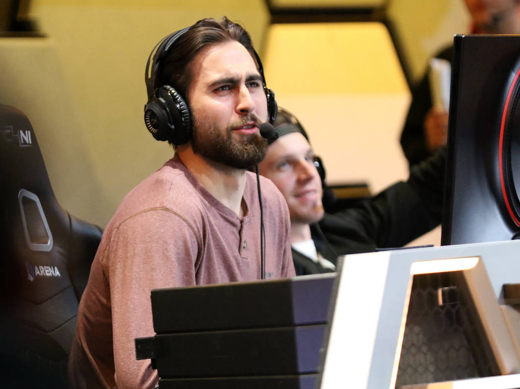 Vegas Golden Knights wing Alex Tuch reacts as he plays Mario Kart 8 Deluxe at the HyperX Esports Arena at the Luxor hotel-casino in Las Vegas, Tuesday, Jan. 22, 2019. (Heidi Fang/Las Vegas Review- ...