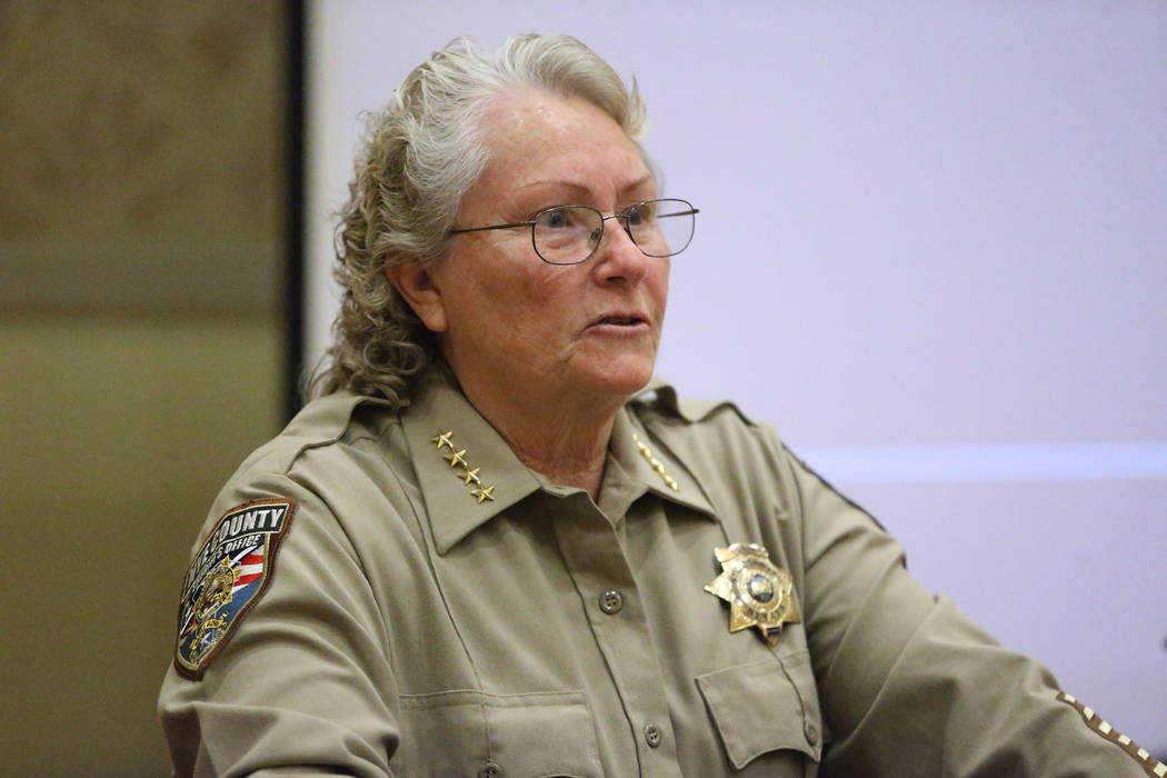 Nye County Sheriff Sharon Wehrly speaks on her department using Viridian Weapon Technologies weapon mounted camera during the SHOT Show at the Sands Expo Convention Center in Las Vegas, Wednesday, ...