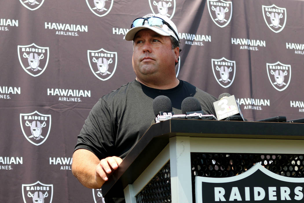 Oakland Raiders defensive coordinator Paul Guenther at the team's NFL training camp in Napa, Calif., Sunday, July 29, 2018. Heidi Fang Las Vegas Review-Journal @HeidiFang