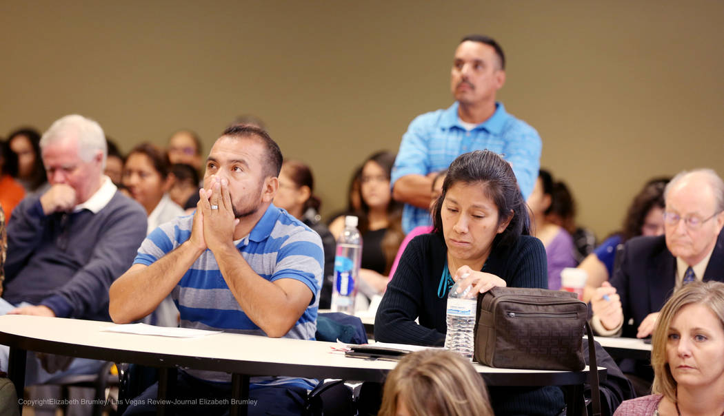 Individuals listen to options shared on the transgender policies for the Clark County School District at Nevada Department of Education in Las Vegas, Tuesday, Nov. 28, 2017. Elizabeth Brumley Las ...