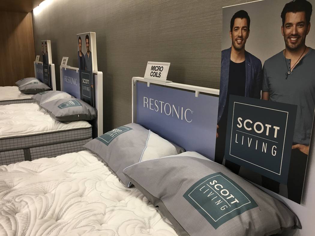 The Restonic showroom at World Market Center features images of Drew and Jonathan Scott, who have announced a line of bedding with the company. (John Przybys/Las Vegas Review-Journal)