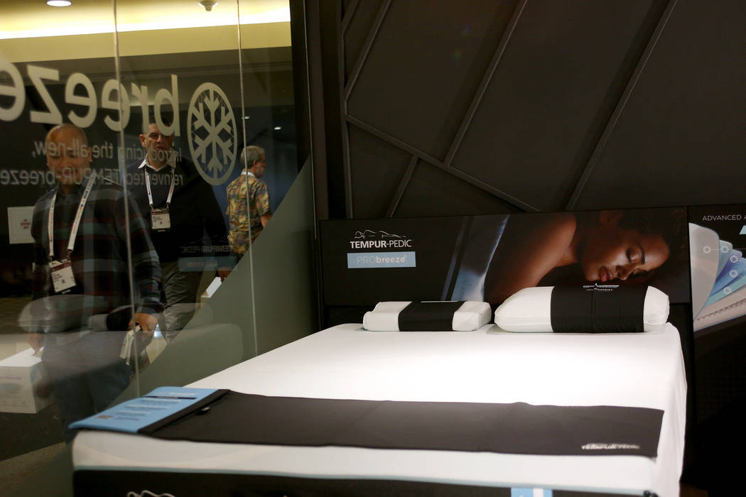 Tempur-Pedic's Breeze mattress on display at the Las Vegas Market at the World Market Center in Las Vegas, Monday, Jan. 28, 2019. The mattress can draw heat away from the body. A trend that has co ...