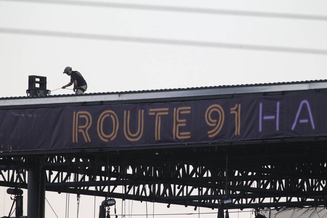 The FBI investigates atop the Route 91 Harvest main stage at the Las Vegas Village festival grounds on Oct. 11, 2017. Richard Brian Las Vegas Review-Journal @vegasphotograph