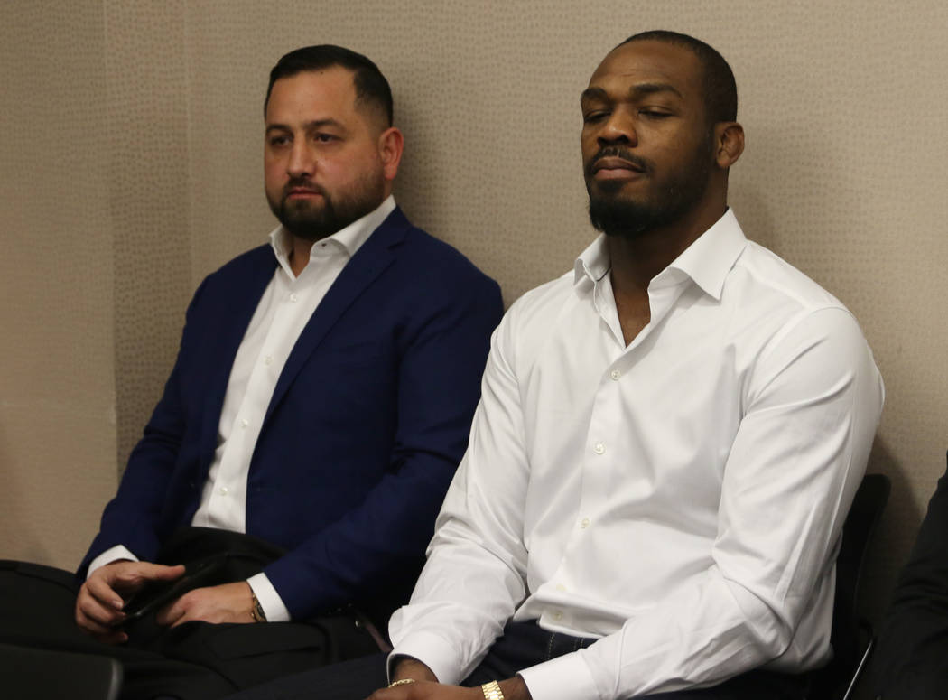 UFC light heavyweight champion Jon Jonest awaits his licensing hearing at the Nevada Athletic Commission meeting in Las Vegas, Tuesday, Jan. 29, 2019. (Heidi Fang /Las Vegas Review-Journal) @HeidiFang